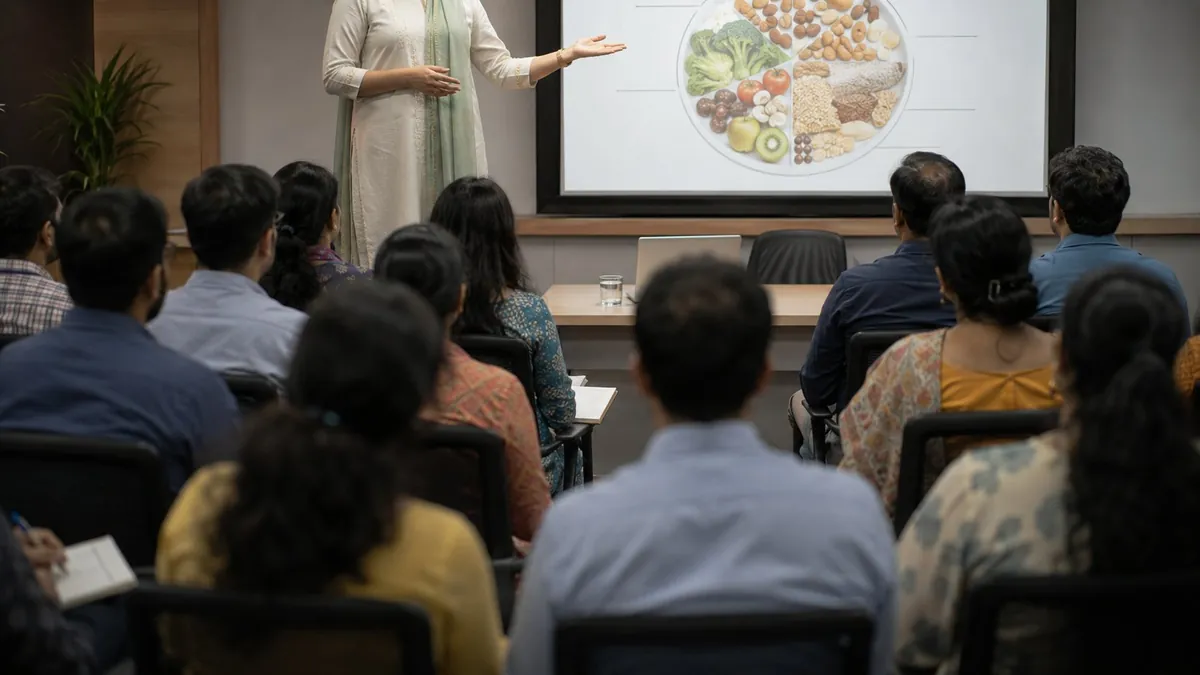 A Simply Diet nutritionist leading a corporate wellness workshop